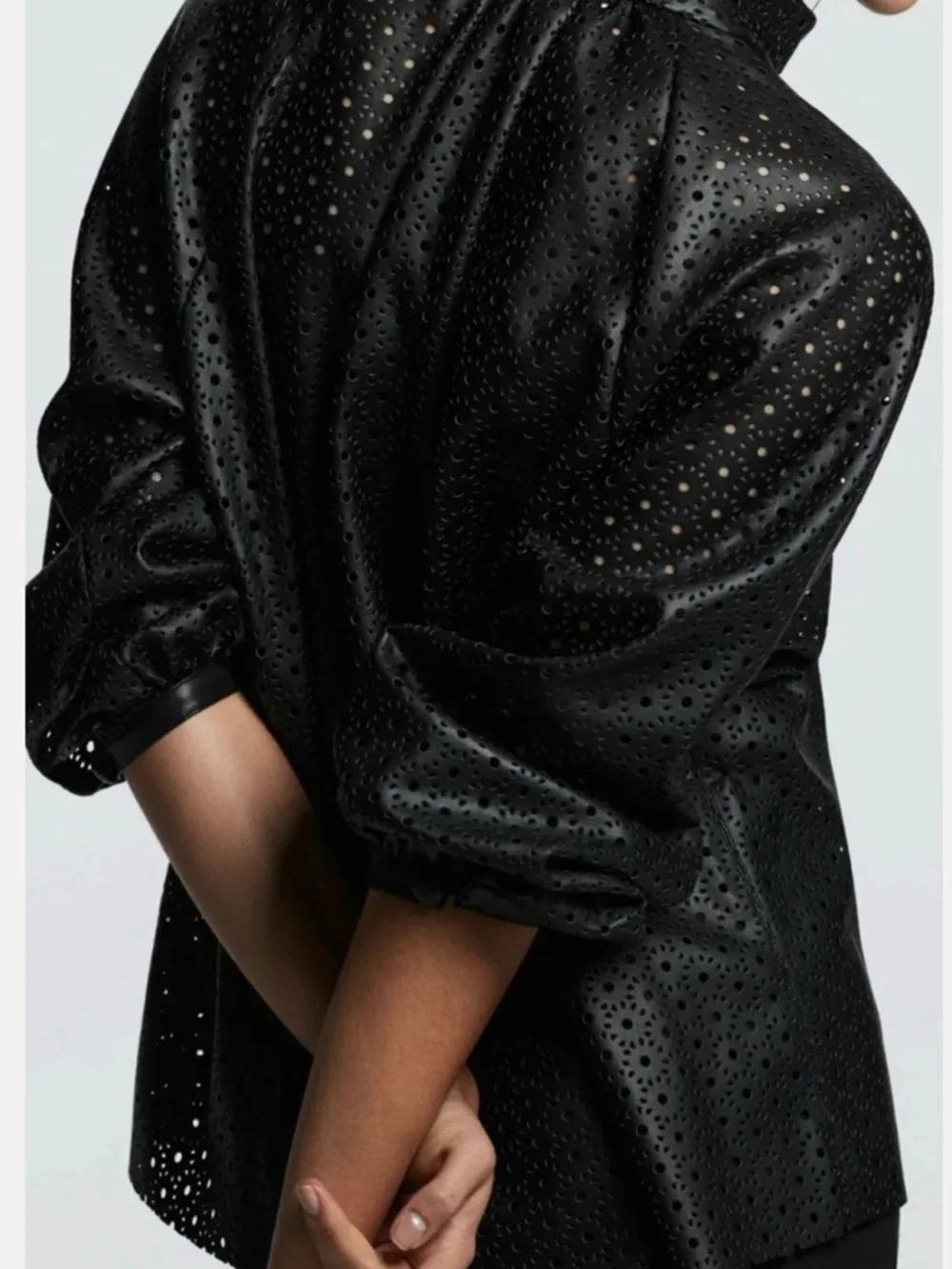 Zara- laser cut black faux leather blouse - Picture 5 of 6